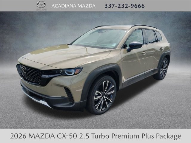 2026 Mazda Mazda CX-50 2.5 Turbo Premium Plus AWD in Zircon Sand Metallic — front three-quarter view