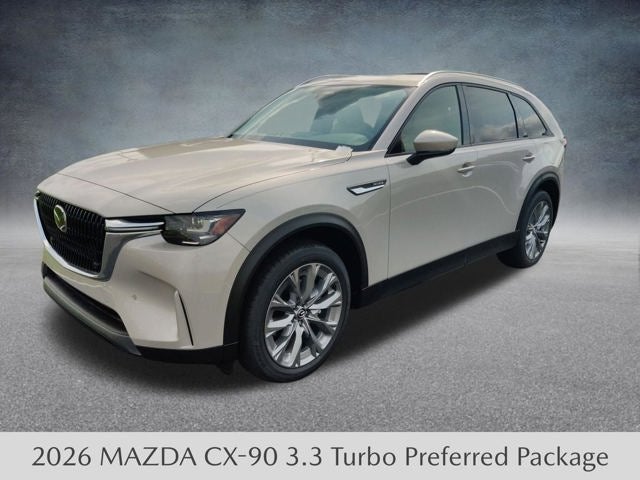 2026 Mazda Mazda CX-90 3.3 Turbo Preferred AWD in Platinum Quartz Metallic — front three-quarter view