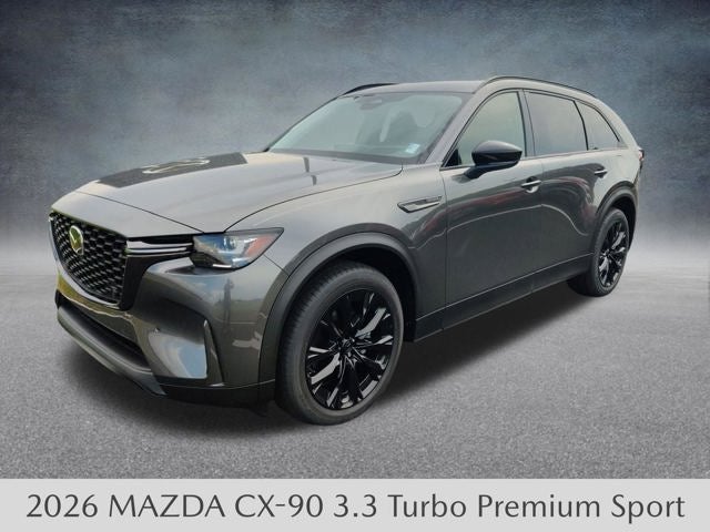 2026 Mazda Mazda CX-90 3.3 Turbo Premium Sport AWD in Machine Gray Metallic — front three-quarter view