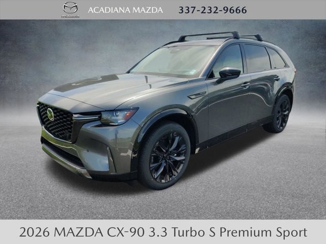 2026 Mazda Mazda CX-90 3.3 Turbo S Premium Sport AWD in Machine Gray Metallic — front three-quarter view