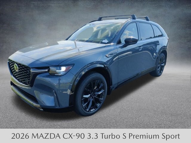 2026 Mazda Mazda CX-90 3.3 Turbo S Premium Sport AWD in Polymetal Gray Metallic — front three-quarter view