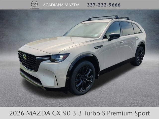 2026 Mazda Mazda CX-90 3.3 Turbo S Premium Sport AWD in Platinum Quartz Metallic — front three-quarter view