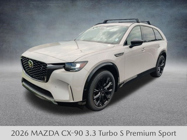 2026 Mazda Mazda CX-90 3.3 Turbo S Premium Sport AWD in Platinum Quartz Metallic — front three-quarter view