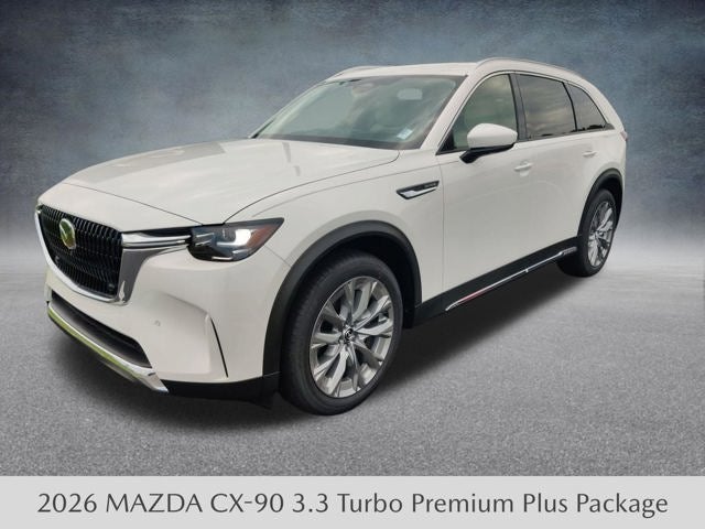 2026 Mazda Mazda CX-90 3.3 Turbo Premium Plus AWD in Rhodium White Premium — front three-quarter view