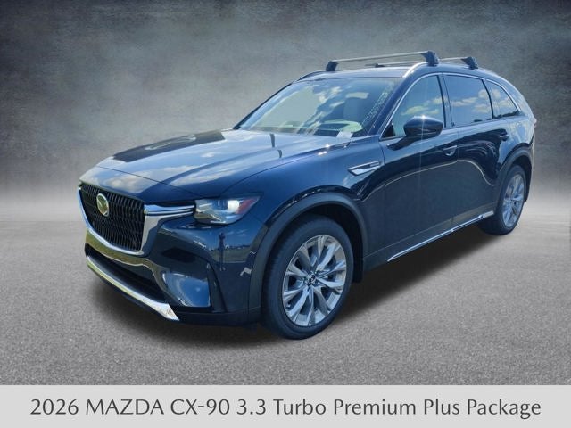 2026 Mazda Mazda CX-90 3.3 Turbo Premium Plus AWD in Deep Crystal Blue Mica — front three-quarter view