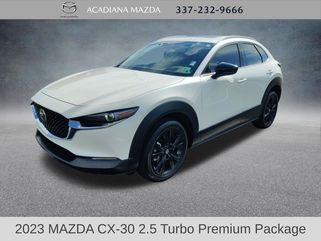 2023 Mazda Mazda CX-30 2.5 Turbo Premium Package in Snowflake White Pearl Mica — front three-quarter view