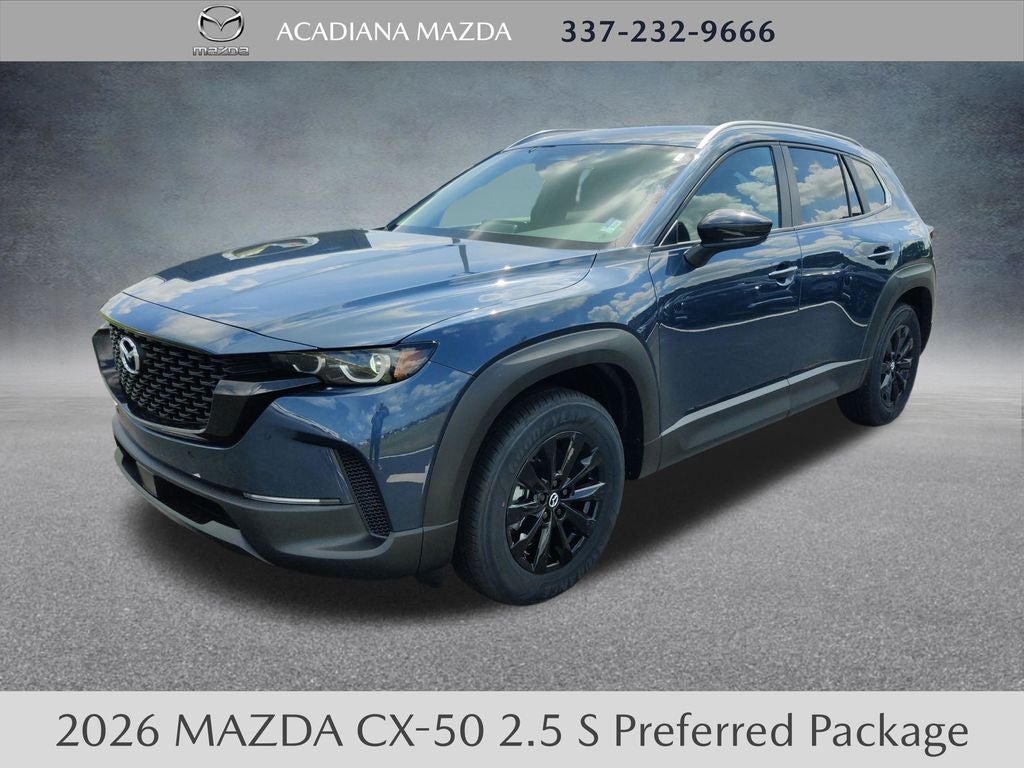 2026 Mazda Mazda CX-50 2.5 S Preferred AWD in Ingot Blue Metallic — front three-quarter view