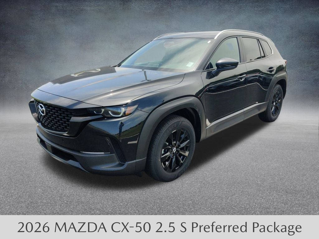 2026 Mazda Mazda CX-50 2.5 S Preferred AWD in Jet Black Mica — front three-quarter view