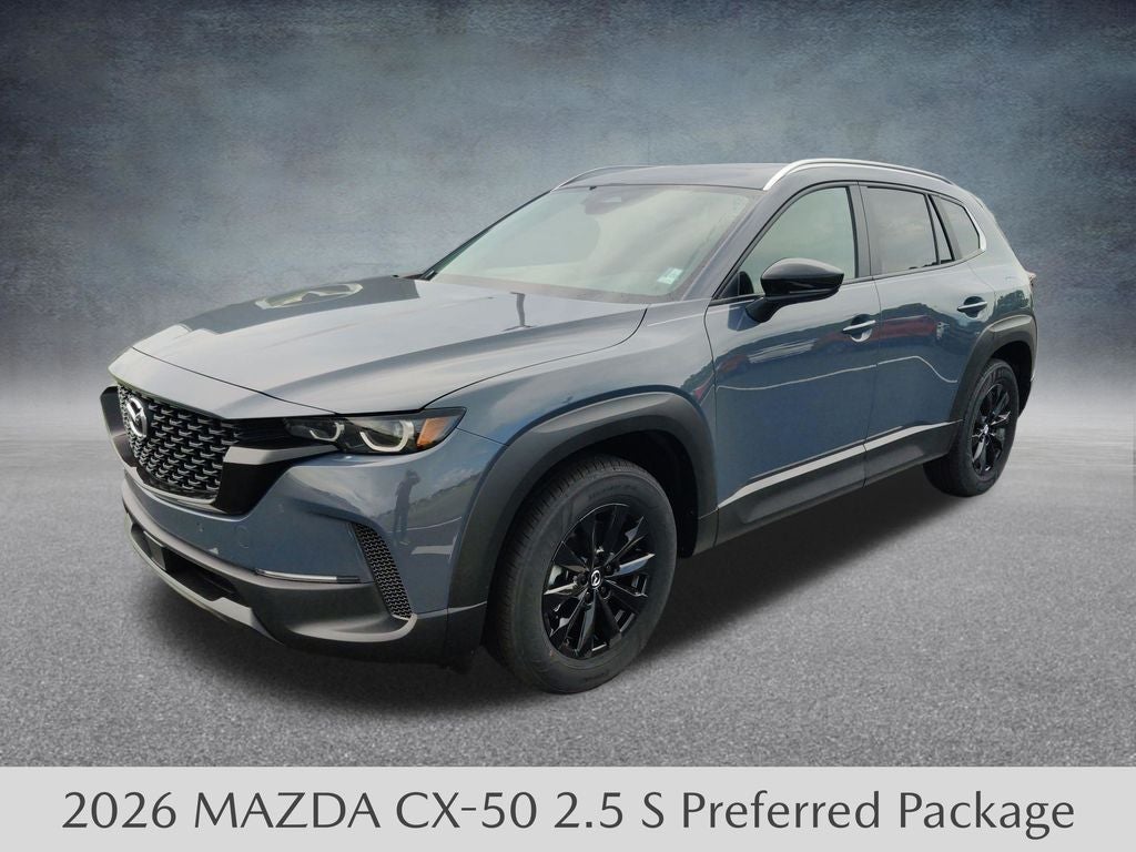 2026 Mazda Mazda CX-50 2.5 S Preferred AWD in Polymetal Gray Metallic — front three-quarter view