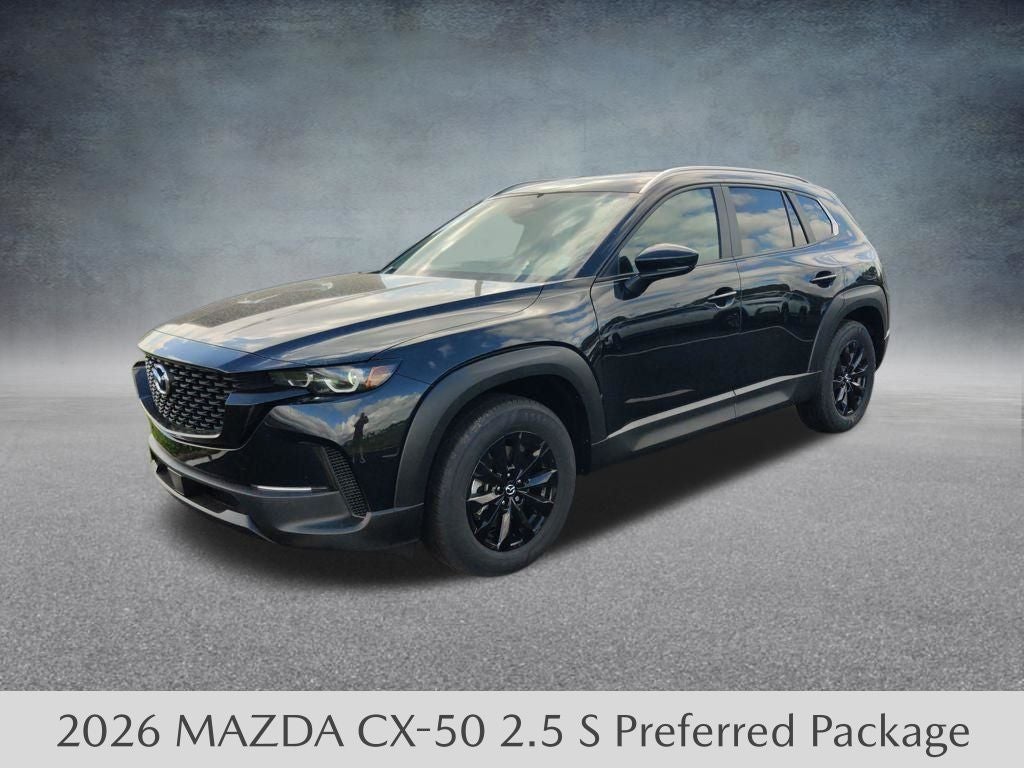 2026 Mazda Mazda CX-50 2.5 S Preferred AWD in Jet Black Mica — front three-quarter view