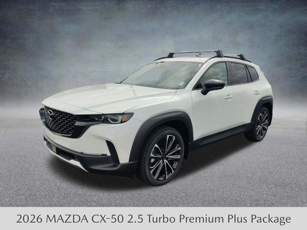 2026 Mazda Mazda CX-50 2.5 Turbo Premium Plus AWD in Wind Chill Pearl — front three-quarter view