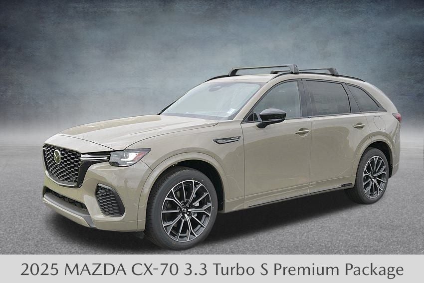 2025 Mazda Mazda CX-70 3.3 Turbo S Premium AWD in Zircon Sand Metallic — front three-quarter view