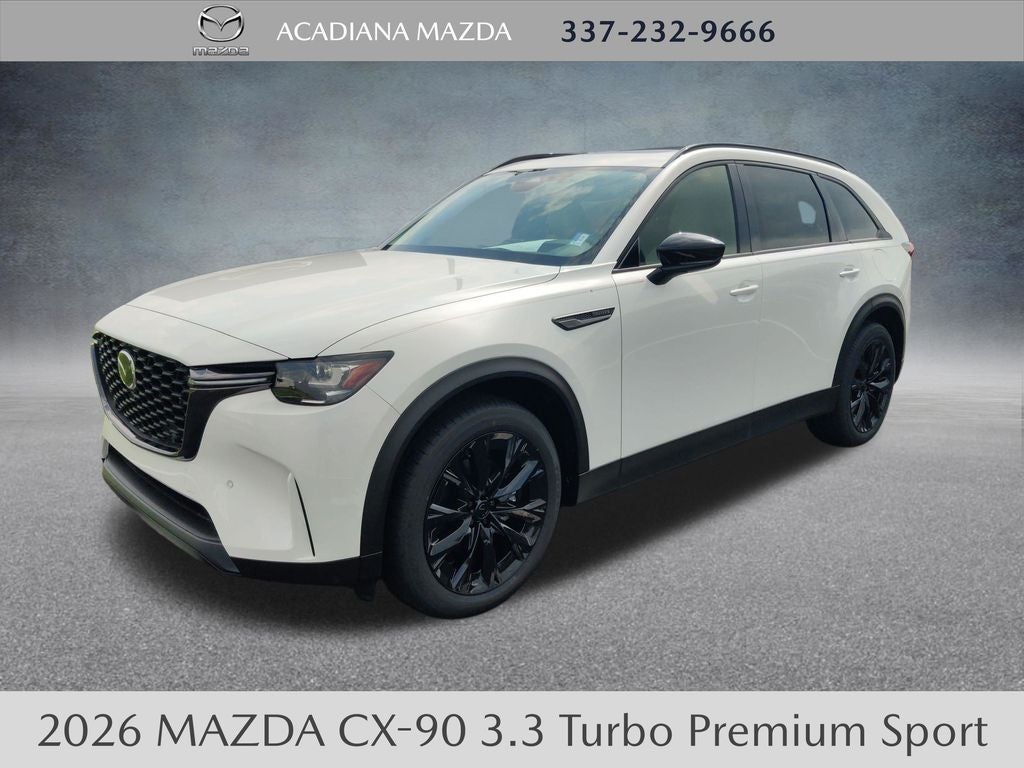 2026 Mazda Mazda CX-90 3.3 Turbo Premium Sport AWD in Rhodium White Premium — front three-quarter view