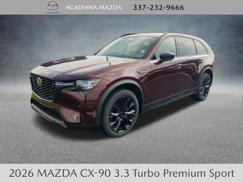 2026 Mazda Mazda CX-90 3.3 Turbo Premium Sport AWD in Artisan Red Premium — front three-quarter view