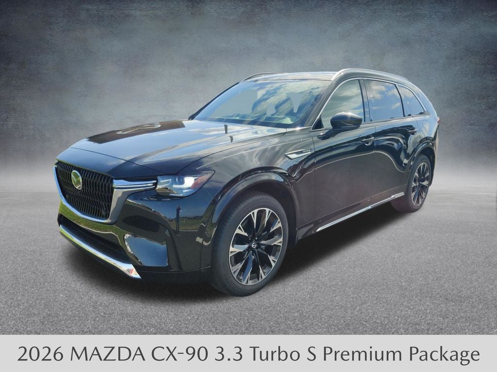 2026 Mazda Mazda CX-90 3.3 Turbo S Premium Plus AWD in Jet Black Mica — front three-quarter view