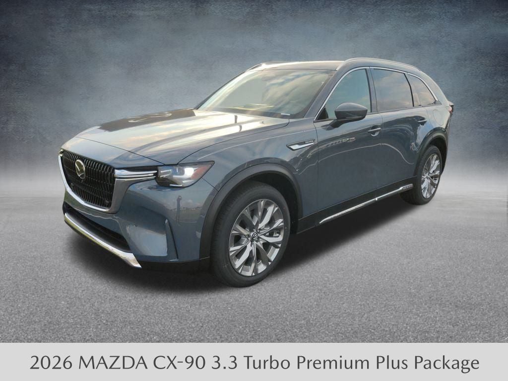 2026 Mazda Mazda CX-90 3.3 Turbo Premium Plus AWD in Polymetal Gray Metallic — front three-quarter view