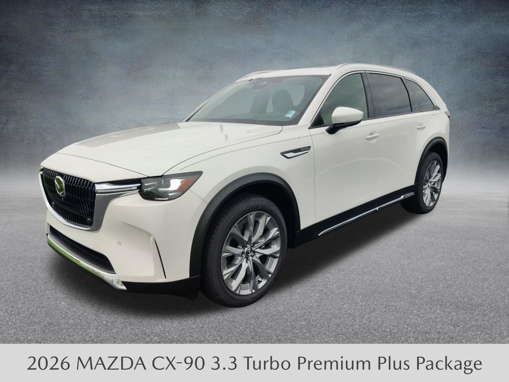 2026 Mazda Mazda CX-90 3.3 Turbo Premium Plus AWD in Rhodium White Premium — front three-quarter view