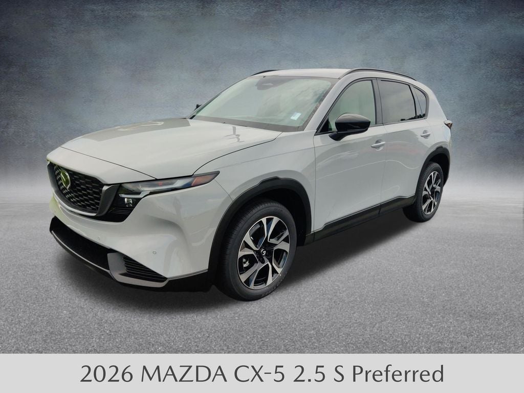 2026 Mazda Mazda CX-5 2.5 S Preferred AWD in Aero Gray Metallic — front three-quarter view