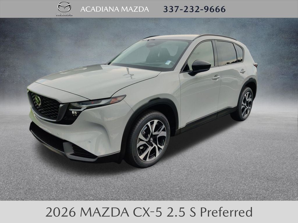 2026 Mazda Mazda CX-5 2.5 S Preferred AWD in Aero Gray Metallic — front three-quarter view